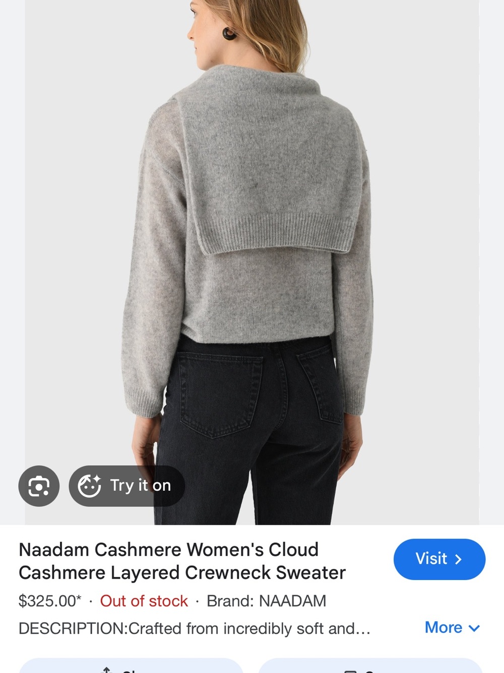 NAADAM Light Gray Cloud Cashmere Layered Crewneck Sweater